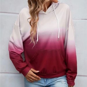 Ombre Drop Shoulder Drawstring Hoodie Sz 6 Med